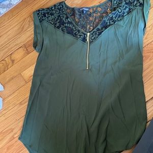 Express short sleeve free top with lace and zipper detail. Adorable! Size M.